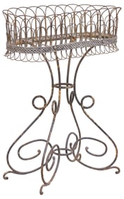 CONTINENTAL SCROLLED WROUGHT IRON STANDING PLANTER / JARDINIERE