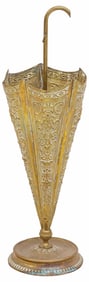 ENGLISH VICTORIAN REPOUSSE BRASS & CAST IRON UMBRELLA-FORM STAND