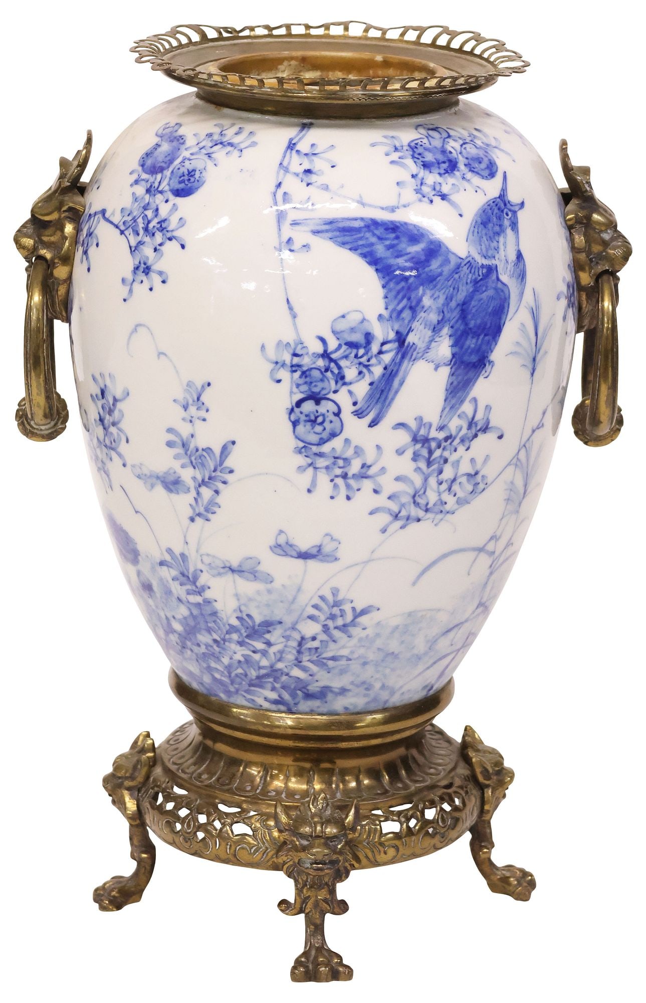 CHINESE ORMOLU-MOUNTED BLUE AND WHITE PORCELAIN HANDLED VASE (1 of 7)