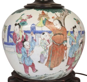 CHINESE FAMILLE ROSE PORCELAIN GINGER JAR 1-LT TABLE LAMP