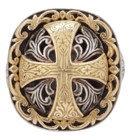 ESTATE DESIGNER KONSTANTINO 18KT GOLD & STERLING SILVER CROSS RING