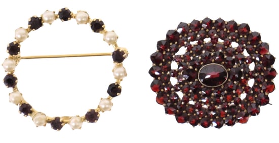 (2) ESTATE BOHEMIAN GARNET 830 SILVER PIN & CHARLES REIS 12KT GF BROOCH