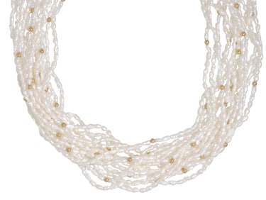 ESTATE FRESHWATER PEARL & 14KT YELLOW GOLD TORSADE NECKLACE