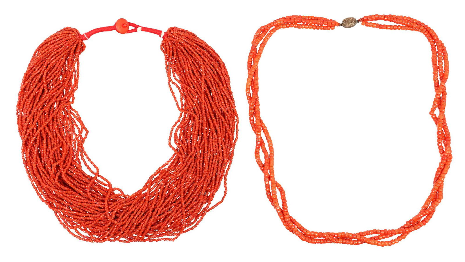 (2) ESTATE RED CORAL BEADED MULTI-STRAND NECKLACES (1 of 6)