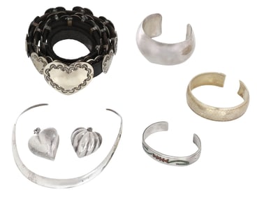 (7) ESTATE SILVER PENDANTS, NECKLACE, & CUFF BRACELETS, 5 STERLING