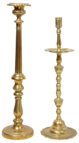 (2) LARGE BRASS TURNED-FORM CANDLESTICKS