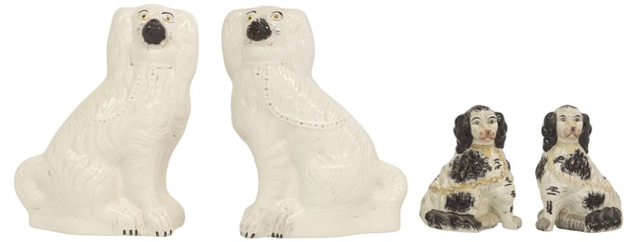 (4) ENGLISH STAFFORDSHIRE MANTLE DOGS, 2 VICTORIAN