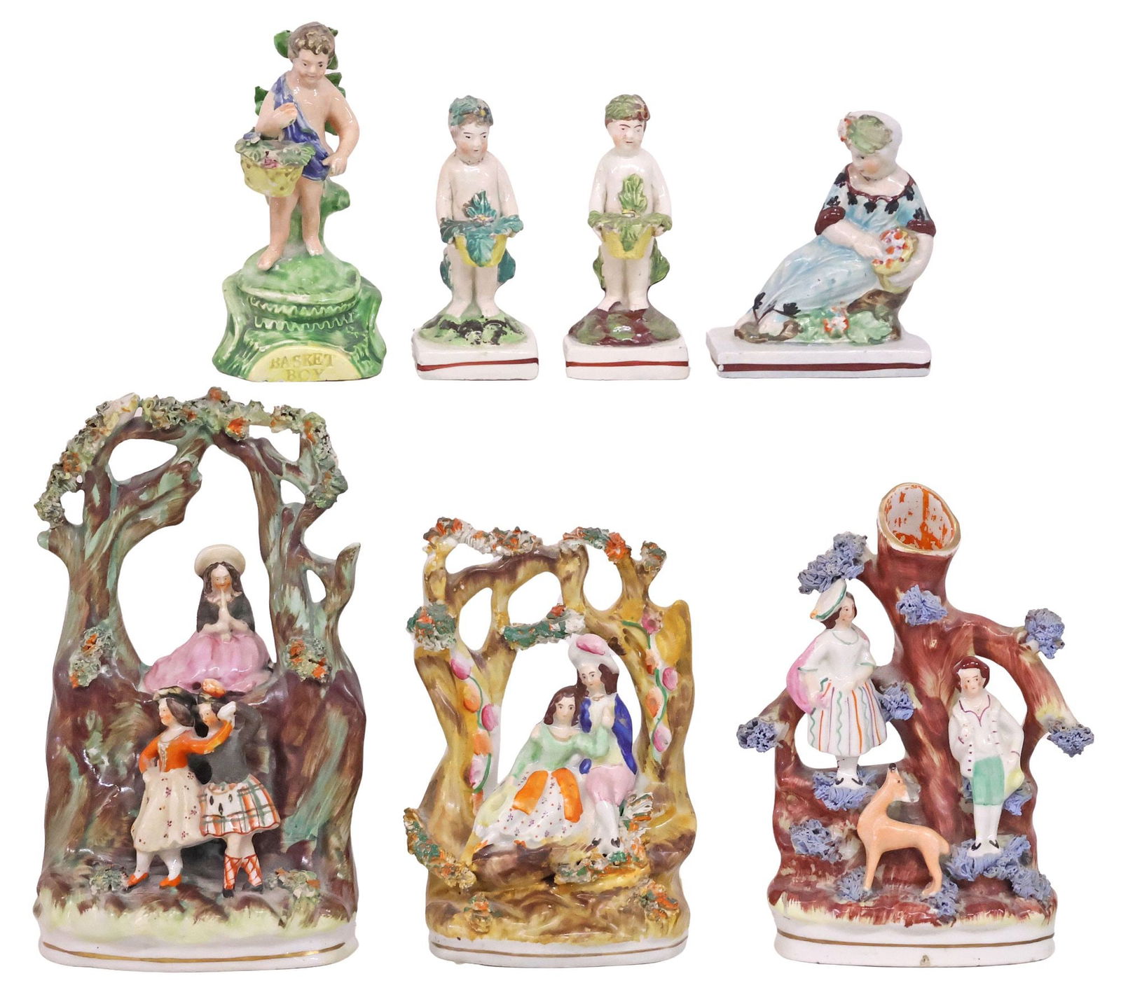 (7) ENGLISH STAFFORDSHIRE PEARLWARE MANTEL FIGURES & SPILL VASE (1 of 5)