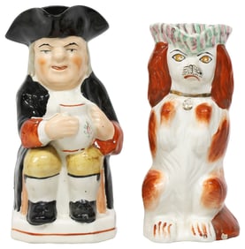 (2) ENGLISH STAFFORDSHIRE TOBY JUG & DOG PITCHER