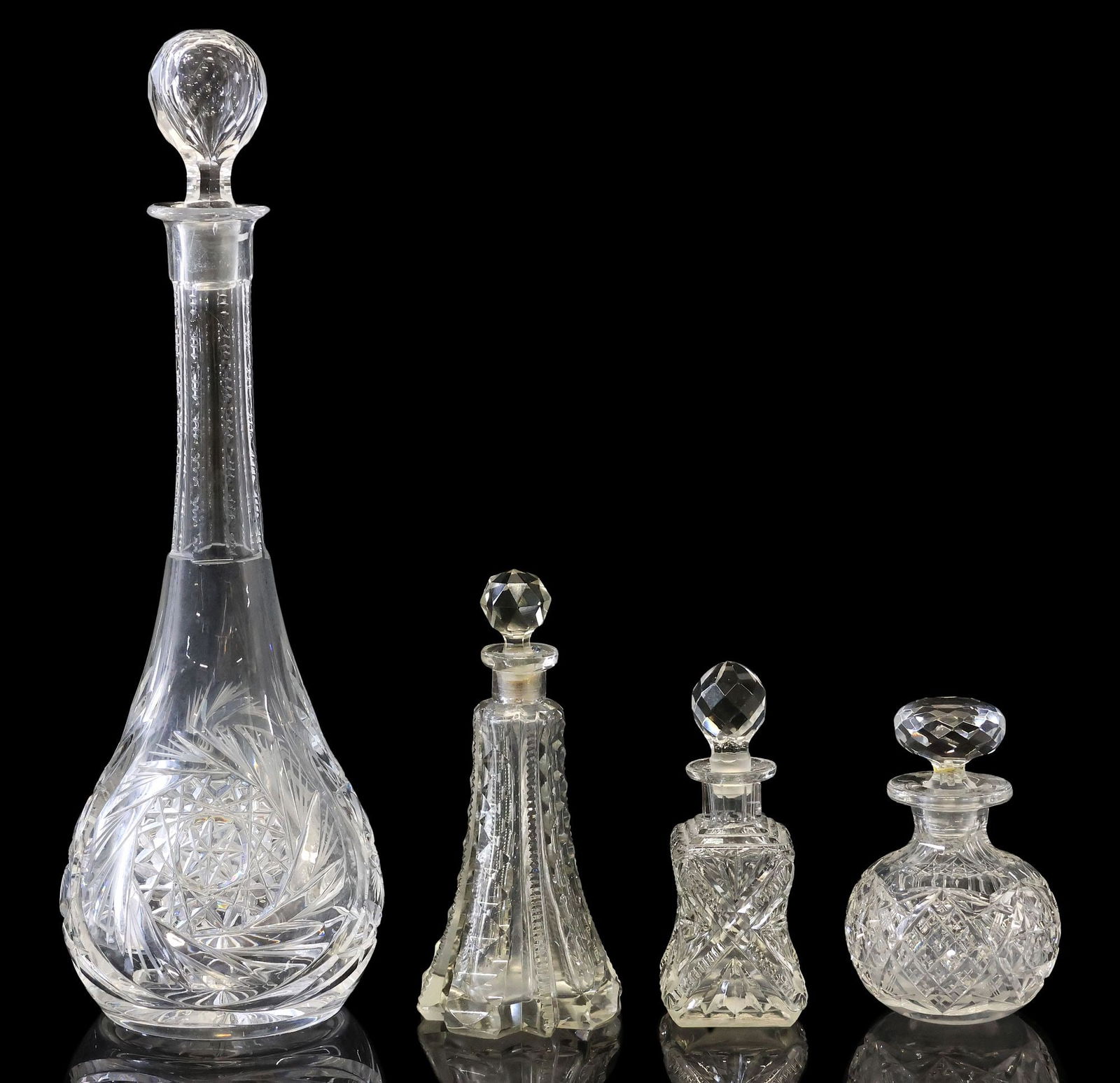 (4) COLLECTION OF CUT CRYSTAL PERFUME / VANITY BOTTLES & DECANTER (1 of 3)