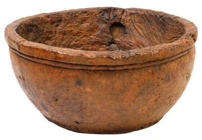 LARGE ANTIQUE HAND-CARVED BURLWOOD BOWL, 20.5"DIAM