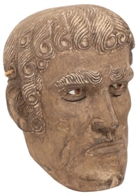 MEXICAN FOLK ART CARVED DANCE MASK WITH INSET GLASS EYES