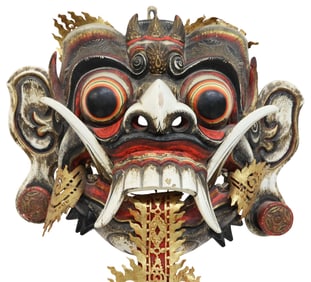 LARGE BALINESE CARVED & PAINTED WOOD RANGDA DANCE MASK