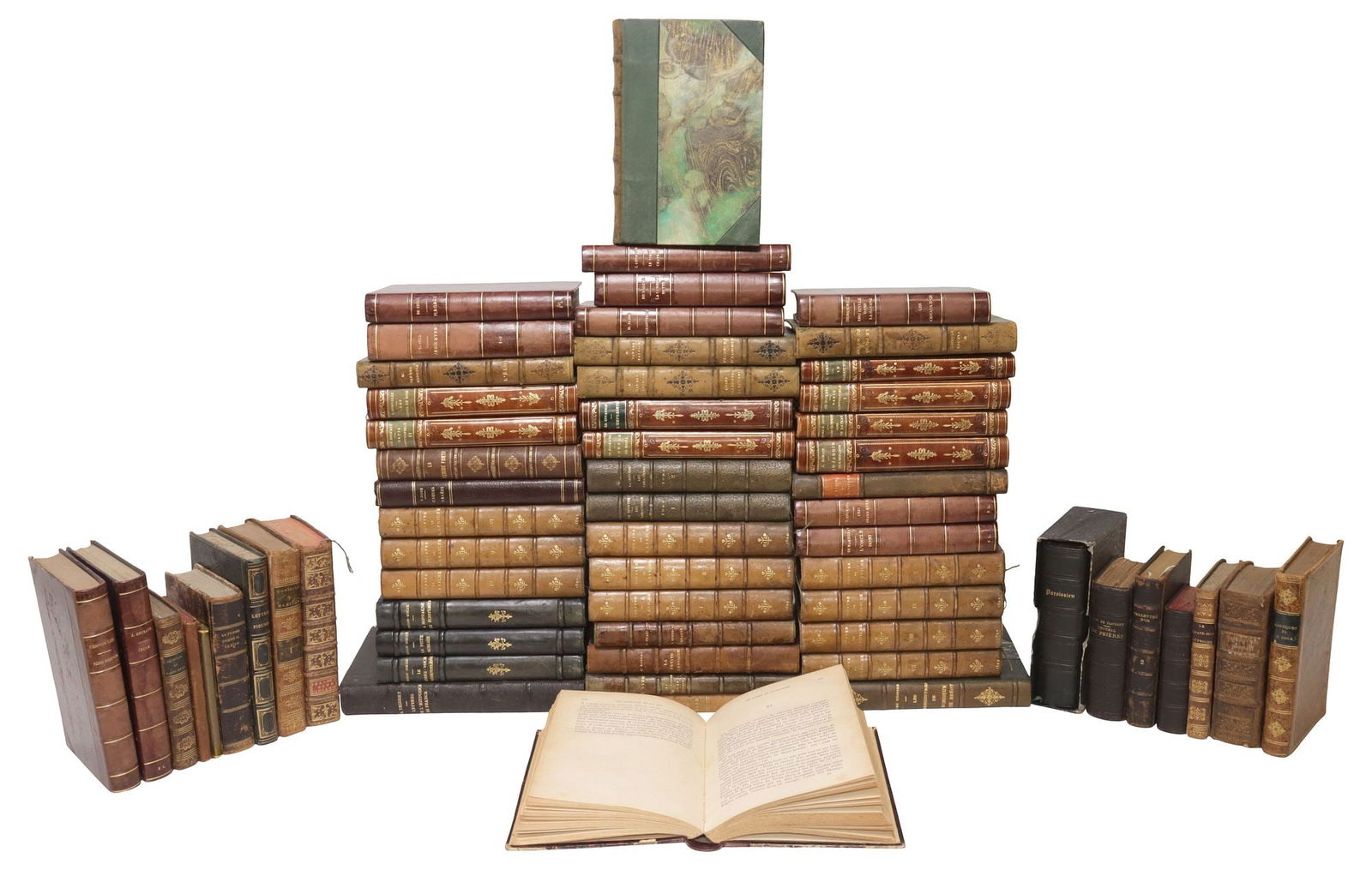 (62) FRENCH LEATHER-BOUND LIBRARY SHELF BOOKS, LITERATURE & DRAMA (1 of 4)