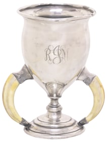 ADELPHI SILVER CO. SILVERPLATE & BOAR TUSK MONOGRAMMED LOVING CUP