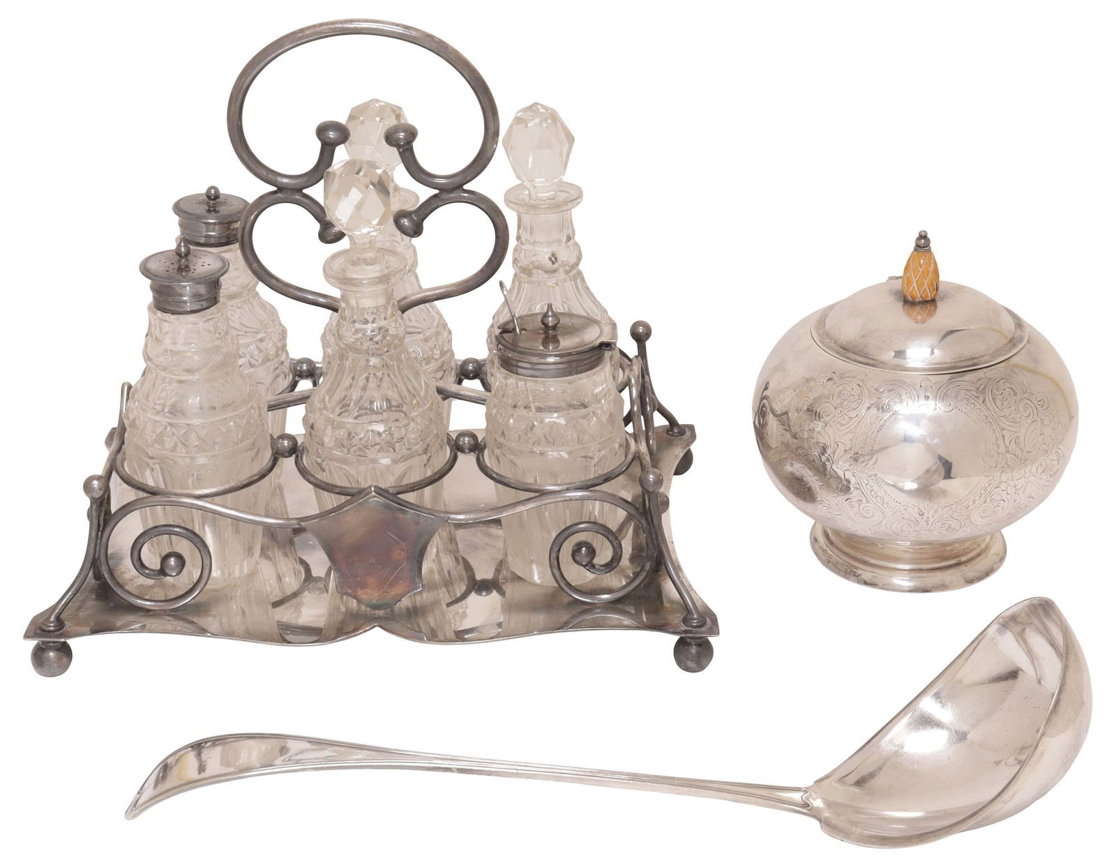 (3) SILVERPLATE SERVICEWARE, SHEFFIELD CRUET SET, SUGAR BOWL & LADLE (1 of 14)