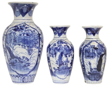 (3) JAPANESE BLUE & WHITE PORCELAIN BALUSTER VASES