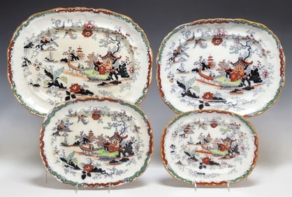 (4) ENGLISH ASHWORTH BROS CHINOISERIE IRONSTONE SERVING PLATTERS