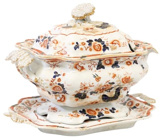 (2) ENGLISH HICKS, MEIGH & JOHNSON IMARI PALETTE TUREEN & UNDERPLATE