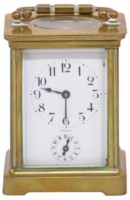 FRENCH DUVERDREY & BLOQUEL BRASS & GLASS CARRIAGE CLOCK WITH ALARM