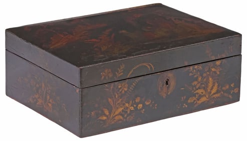 ENGLISH REGENCY CHINOISERIE PARCEL-GILT LACQUER & PAPIER MACHE BOX