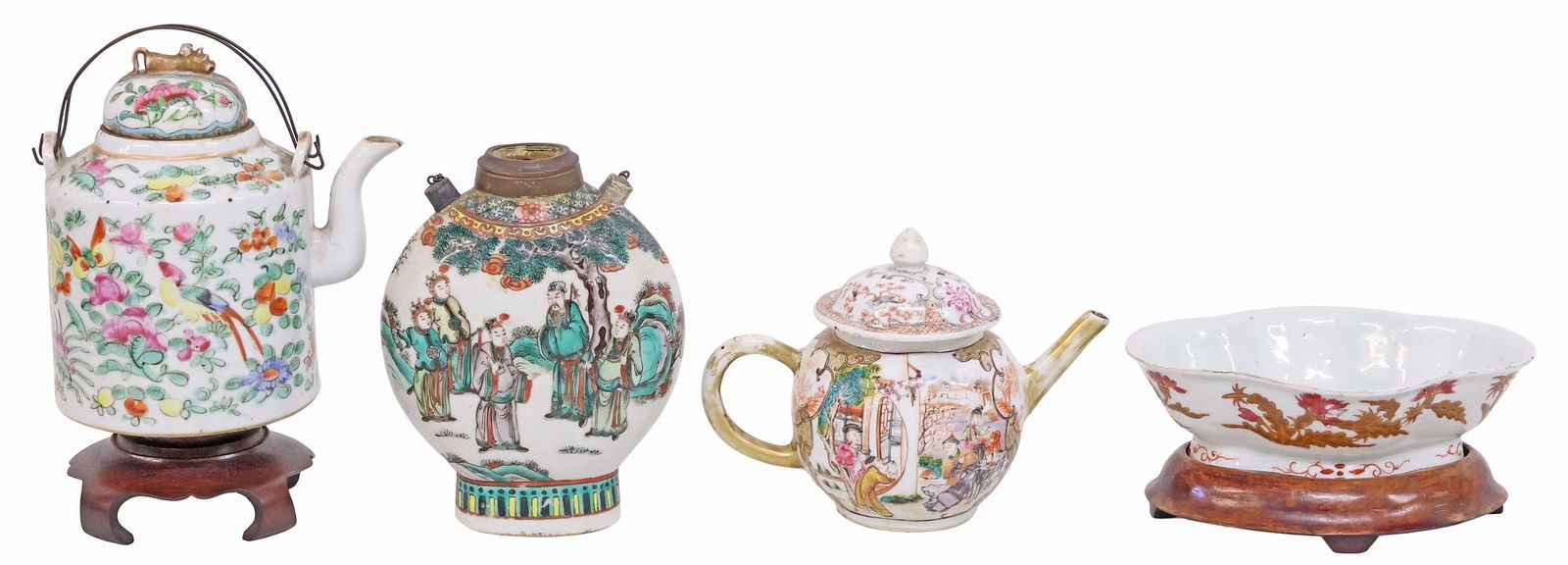 (4) CHINESE & CANTON PARCEL-GILT PORCELAIN TABLE ARTICLES & STANDS (1 of 8)