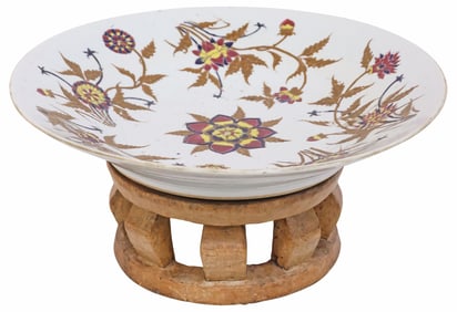 FLORAL ENAMELED PORCELAIN CENTERPIECE BOWL ON STAND