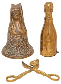 (3) MIXED METAL HEMONY BELL, CHAMPAGNE COMPENDIUM, & WICK TRIMMERS