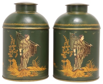 (2) ENGLISH CHINOISERIE TOLE PAINTED TEA CADDIES