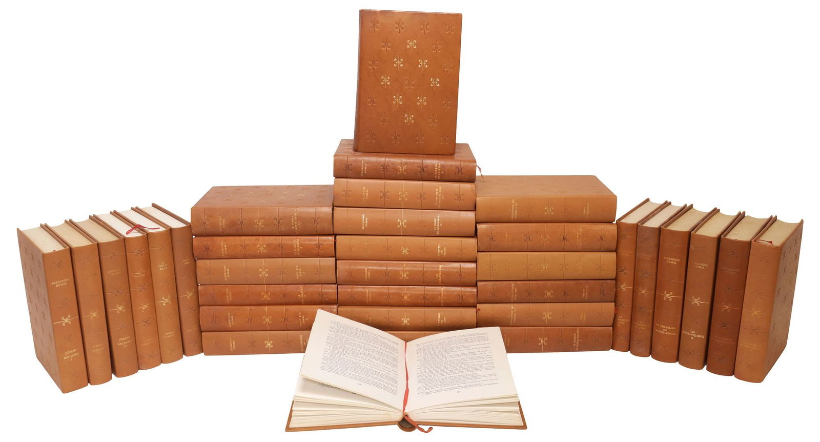 (34) FRENCH LEATHER-BOUND LIBRARY SHELF BOOKS, WORKS OF ALEXANDRE DUMAS (1 of 4)