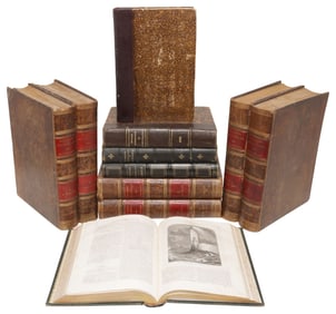 (11) FRENCH LEATHER-BOUND LIBRARY SHELF BOOKS, DICTIONARIES & REFERENCE