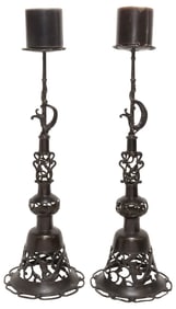 (2) ASIAN PATINATED BRONZE CANDLE PRICKETS