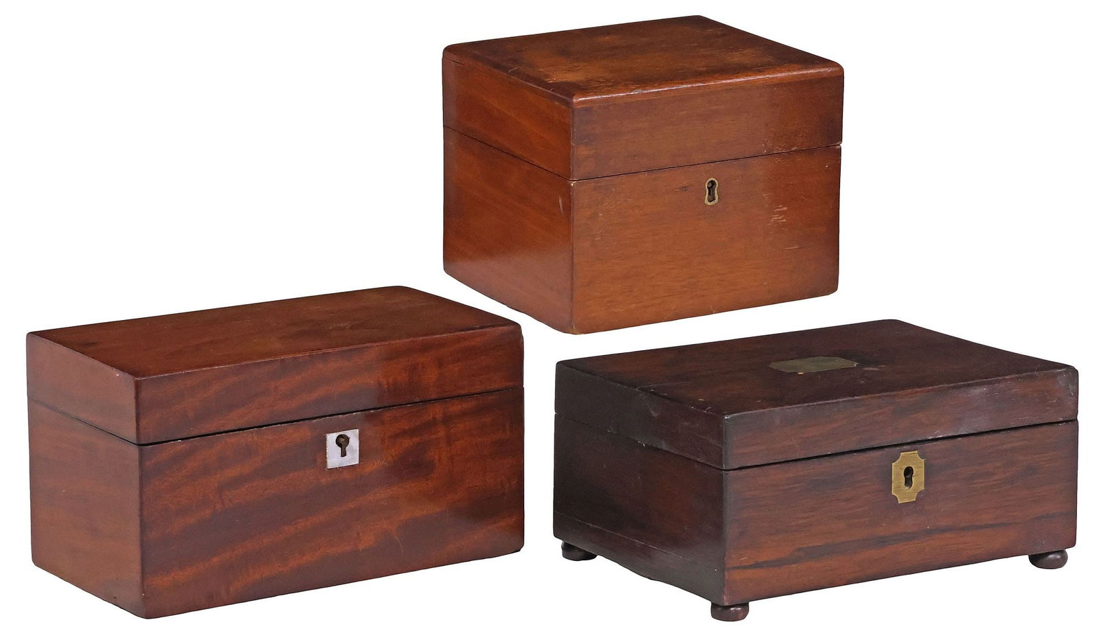 (3) ENGLISH MAHOGANY & ROSEWOOD TABLE BOXES, 19TH C. (1 of 5)