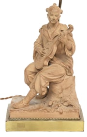 CHINOISERIE CAST 'LUTE PLAYER' SCULPTURE 1-LT TABLE LAMP