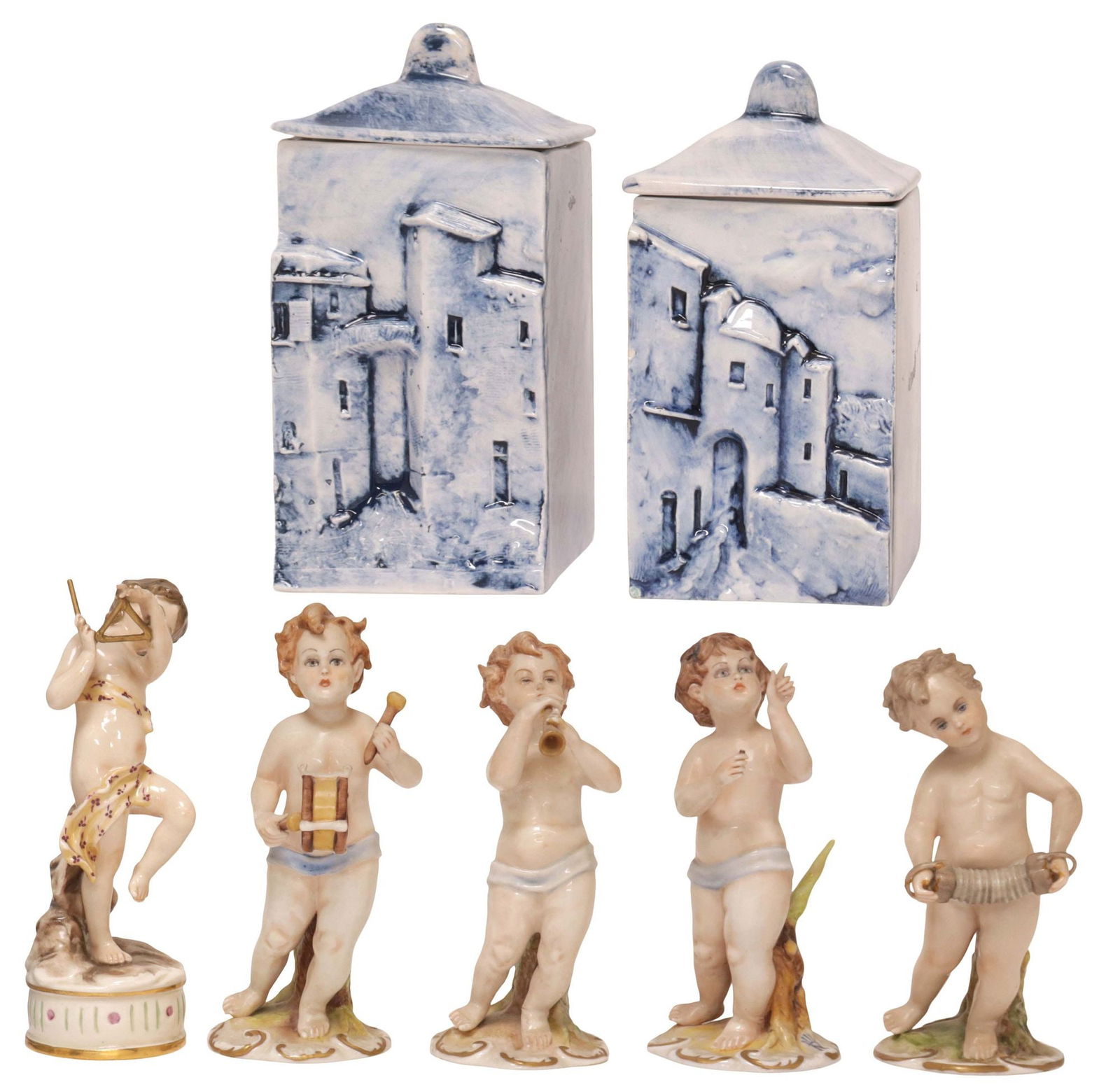 (7) CAPODIMONTE PORCELAIN MUSICAL CHERUB FIGURES & MIRCO OCCELLI BOXES (1 of 9)