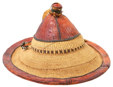 WEST AFRICAN STRAW & LEATHER FULANI SHEPHERD'S HAT