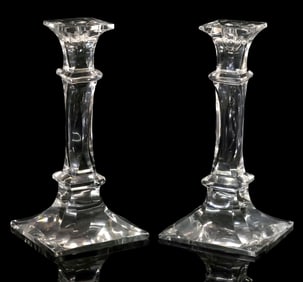 (2) CUSTOM CUT-CRYSTAL FACETED CANDLESTICKS