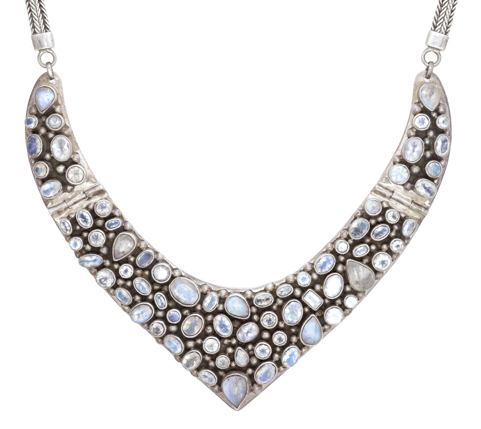 ESTATE MODERNIST STERLING SILVER & MOONSTONE HINGED BIB NECKLACE (1 of 4)