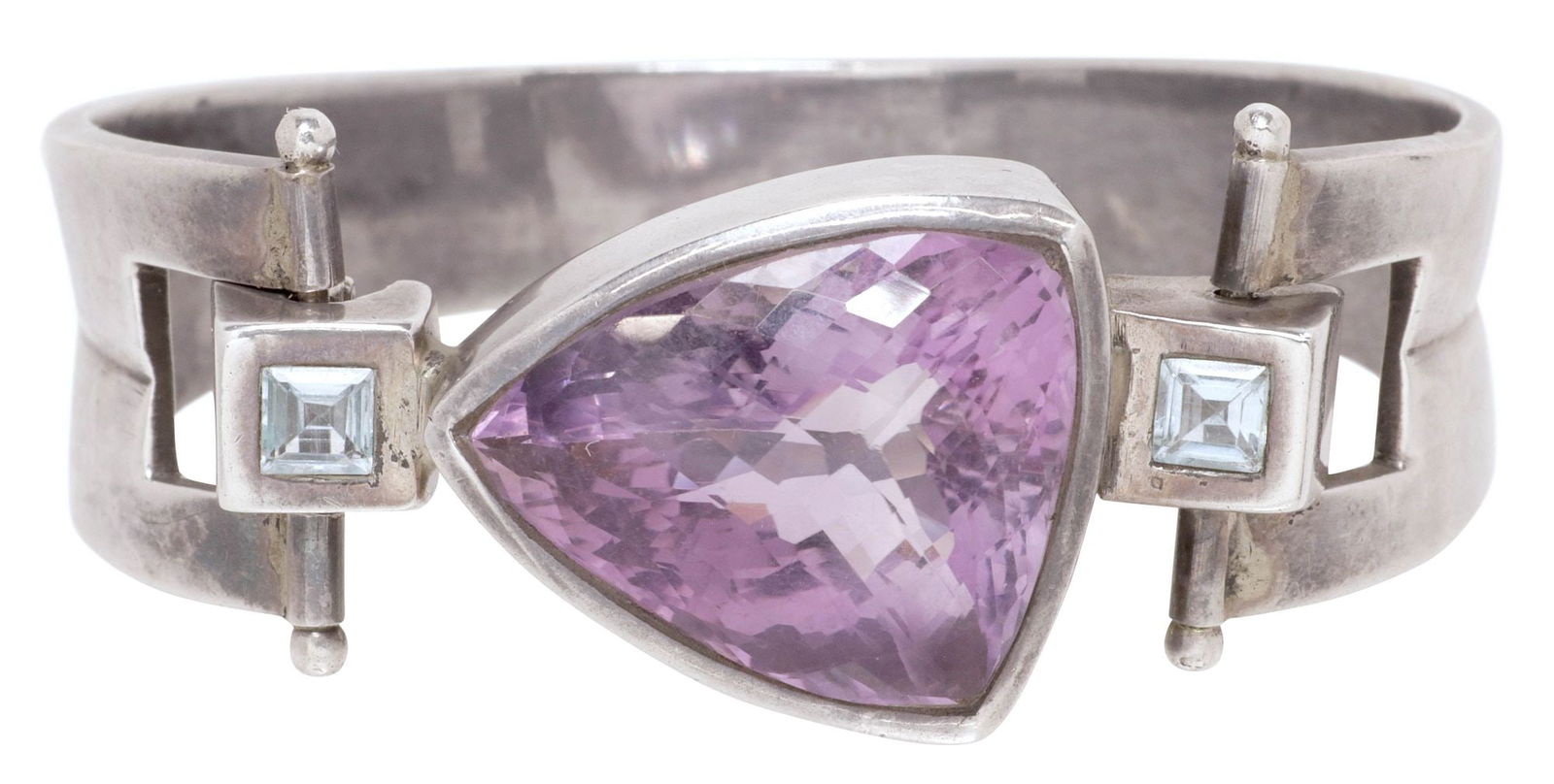 ESTATE MODERNIST SILVER & AMETHYST HINGED CUFF BRACELET (1 of 5)