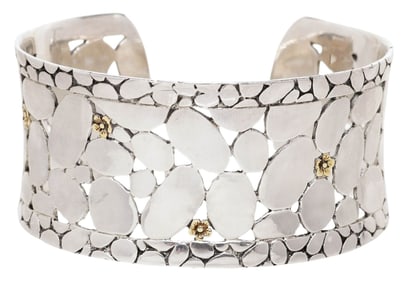 ESTATE MODERNIST STERLING & GILT SILVER PEBBLES CUFF BRACELET