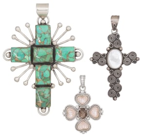 (3) ESTATE JUDITH RIPKA, SOUTHWEST STYLE & MEXICO CROSS PENDANTS