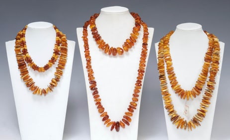 (6) ESTATE COLLECTION OF BEADED AMBER NECKLACES