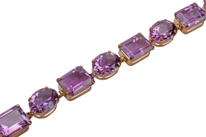 ESTATE 10KT YELLOW GOLD & AMETHYST LINE BRACELET