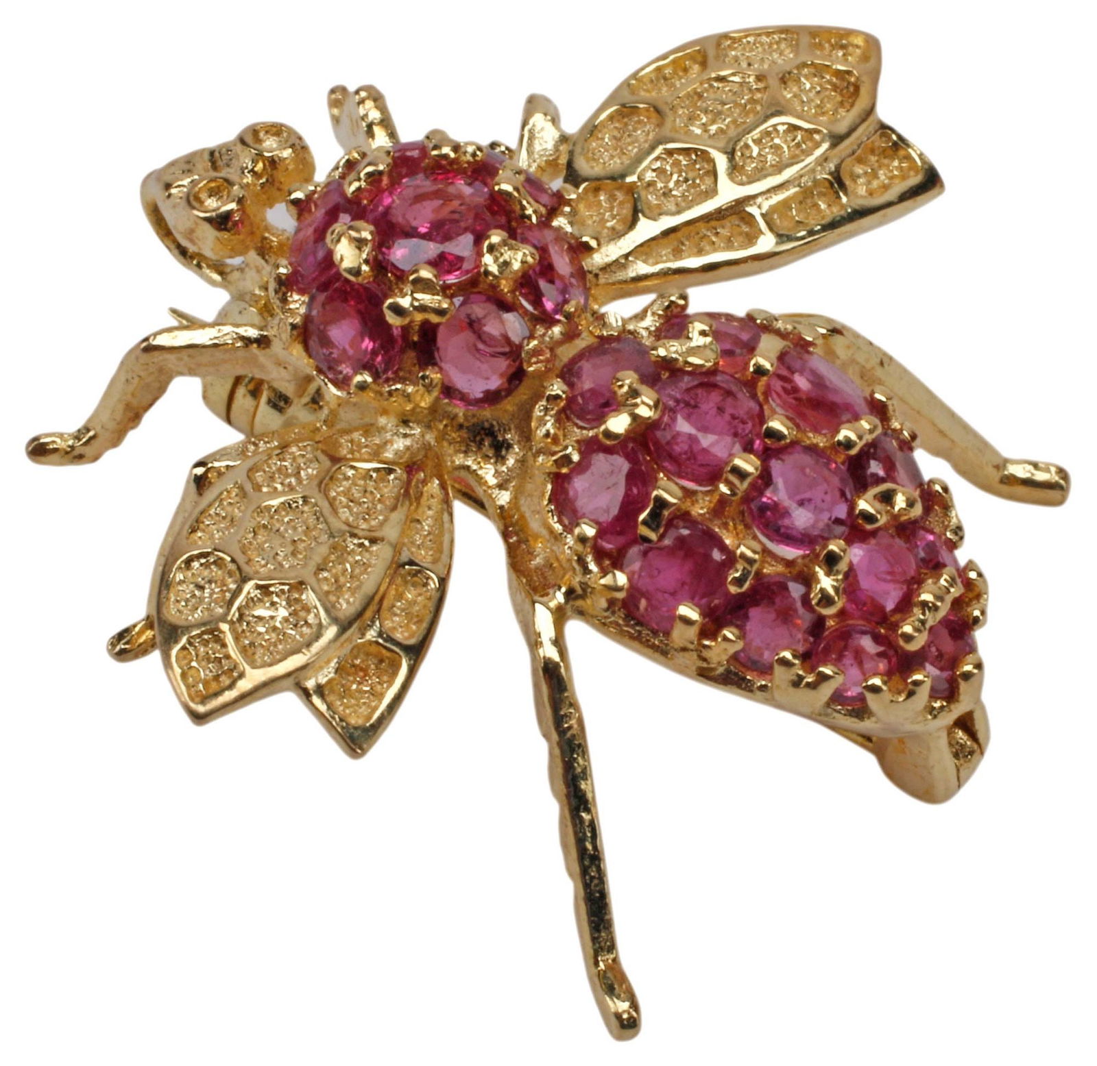 ESTATE 14KT YELLOW GOLD & RUBY BUMBLE BEE BROOCH / PIN (1 of 4)