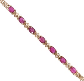 ESTATE 14KT YELLOW GOLD, 2 CTTW RUBY & DIAMOND LINE BRACELET