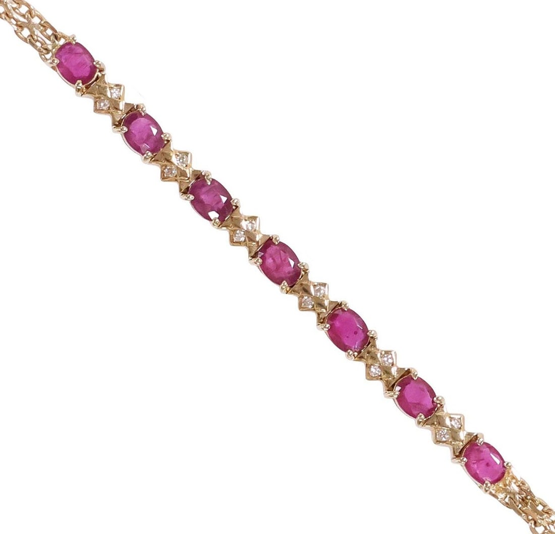 ESTATE 14KT YELLOW GOLD, 2 CTTW RUBY & DIAMOND LINE BRACELET (1 of 7)