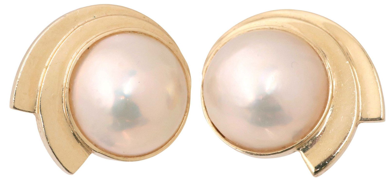 ESTATE 14KT YELLOW GOLD SWIRL & MABE PEARL EARRINGS (1 of 4)