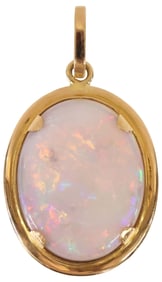 ESTATE CUSTOM DESIGN  18KT YELLOW GOLD & 9.50CT OVAL OPAL PENDANT