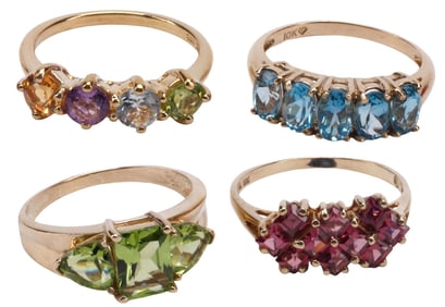 (4) ESTATE 14KT GOLD & 1 VERMEIL 925 STERLING SILVER GEMSTONE RINGS