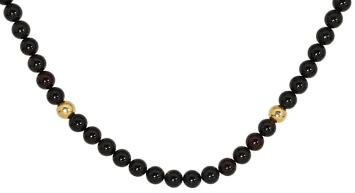 ESTATE 18KT YELLOW GOLD & ONYX BEADED NECKLACE